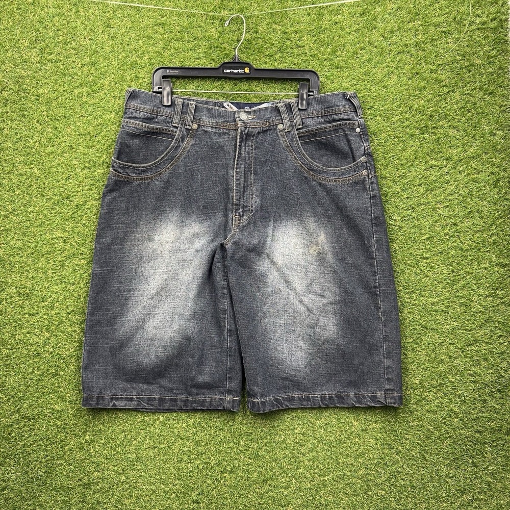 Vintage y2k Shorts Mens 38 Denim Baggy Hip Hop Skater Wide Leg Raider Dark Wash